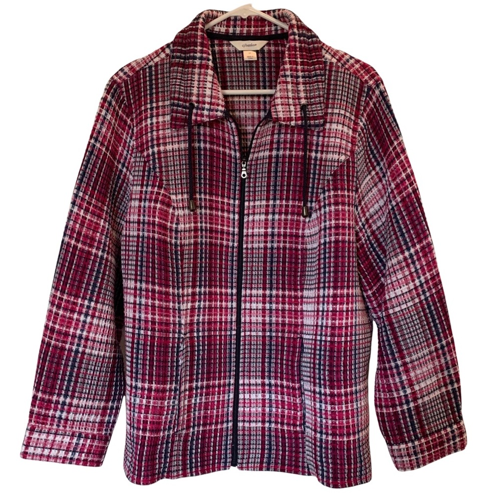 Christopher Banks Front Zip Red Plaid Blazer Size 2X